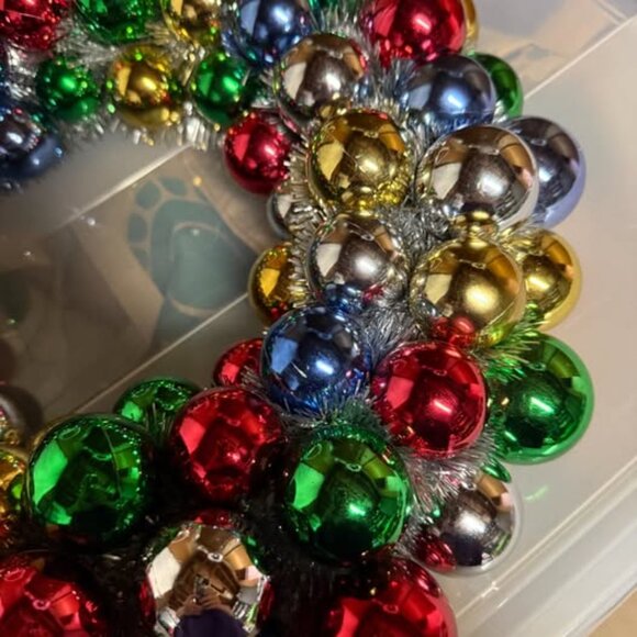 Christmas Ball Ornament Wreath Tinsel Holiday Door Hanger Wall Decor Wire Base - Picture 2 of 5